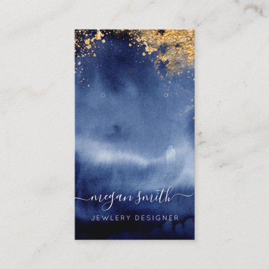 ルクセネイビー金ゴールド水色ジュエリー表示カード 名刺 (正面)