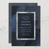 ルクセバラネイビーヴィンテージ植物学ブライダルシャワー 招待状 (正面/裏面)