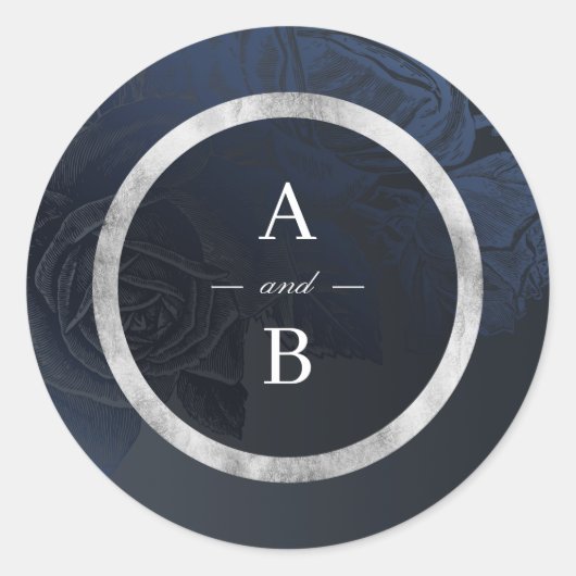 ルクセバラネイビーヴィンテージ結婚植物学モノグラム ラウンドシール (正面)