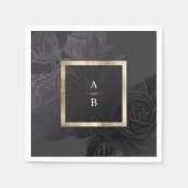 ルクセバラブラックヴィンテージ結婚ボタニカルモノグラム スタンダードカクテルナプキン (正面)