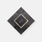 ルクセバラブラックヴィンテージ結婚ボタニカルモノグラム スタンダードカクテルナプキン (角)