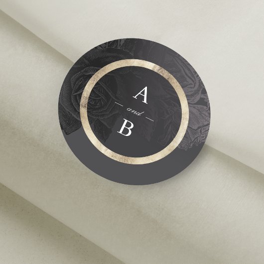 ルクセバラブラックヴィンテージ結婚ボタニカルモノグラム ラウンドシール