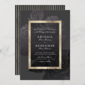 ルクセバラブラック金ゴールドヴィンテージ結婚植物学 招待状 (正面/裏面)