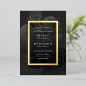 ルクセバラブラック金ゴールドヴィンテージ結婚植物学 箔招待状 (立ち正面)
