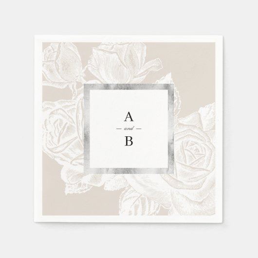 ルクセバラ中性ヴィンテージフローラ結婚ズモノグラム スタンダードカクテルナプキン (正面)