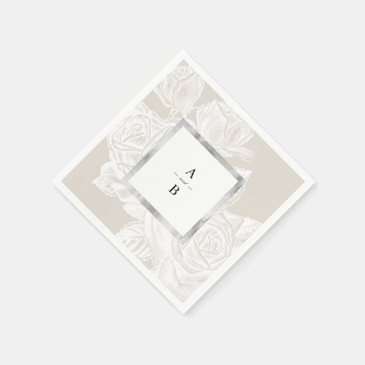 ルクセバラ中性ヴィンテージフローラ結婚ズモノグラム スタンダードカクテルナプキン (角)