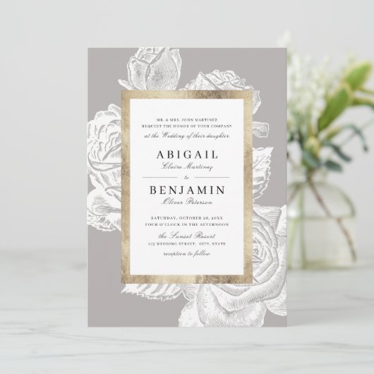 ルクセバラ金ゴールドグレーヴィンテージ植物学結婚の 招待状 (スタンド正面)