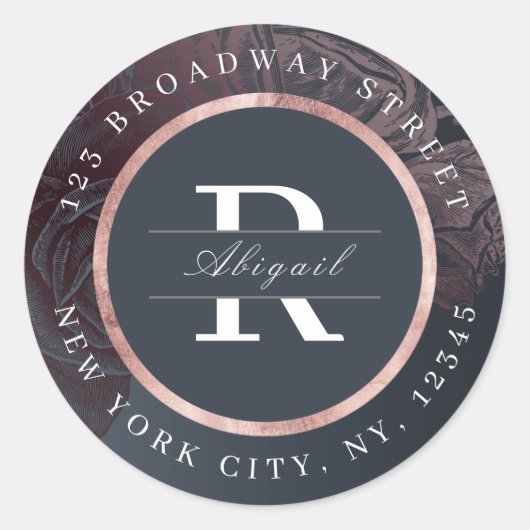 ルクセバラ金ゴールドヴィンテージ植物学差出人住所 ラウンドシール (正面)