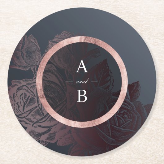 ルクセバラ金ゴールドヴィンテージ植物性結婚モノグラム ラウンドペーパーコースター (正面)