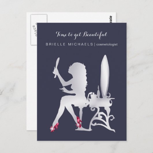 ルクセフェイクシルバー女性メイクアップアポイントメントアラーム ポストカード (正面/裏面)