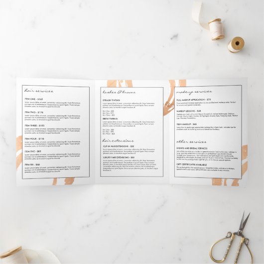 ルクセフェイクバラ金ゴールド色彩の鮮やか円のロゴパンフレット 三つ折りカード (内部)