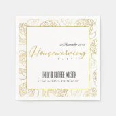 ルクセフェイク金ゴールドホワイトローズフローラ引っ越し祝いパーティー スタンダードカクテルナプキン (正面)