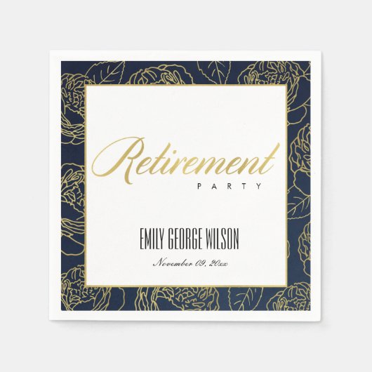 ルクセフェイク金ゴールドホワイト海軍バラフローラ退職 スタンダードカクテルナプキン (正面)