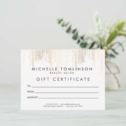 ルクセフェイク金ゴールド紙吹雪雨模様ギフトカード (スタンド正面)