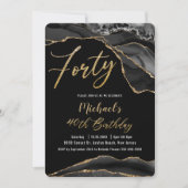 ルクセブラックアガテマーブル金ゴールドグリッター40th誕生日 招待状 (正面)