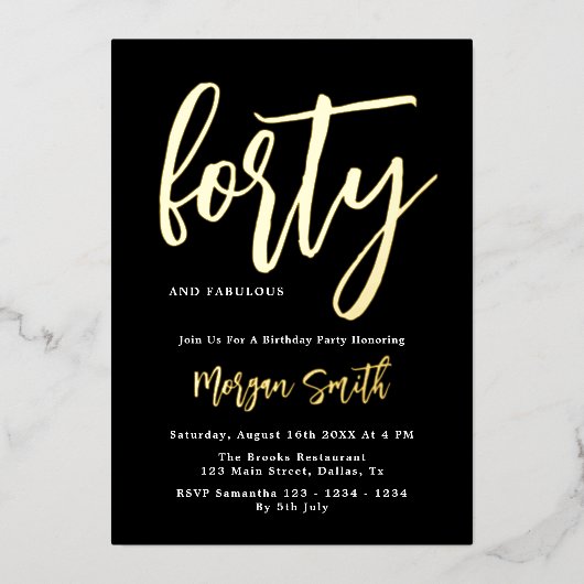 ルクセブラックゴールドエレガントフォイル40歳の誕生日 箔招待状 (正面)
