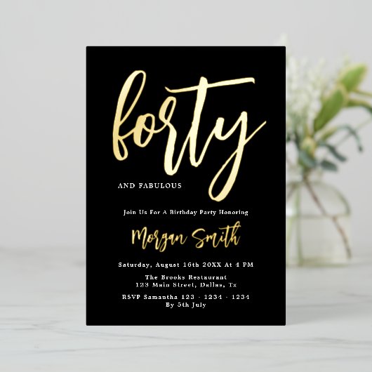 ルクセブラックゴールドエレガントフォイル40歳の誕生日 箔招待状 (立ち正面)