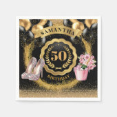 ルクセブラックバルーンナプキンズと金ゴールドグリッターアート スタンダードカクテルナプキン (正面)