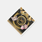 ルクセブラックバルーンナプキンズと金ゴールドグリッターアート スタンダードカクテルナプキン (角)