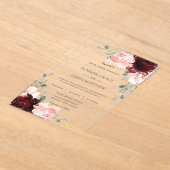 ルクセブルゴーニュ赤面ピンクローズフローラ結婚ズ アクリル招待状 (レイダウン)