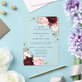 ルクセブルゴーニュ赤面ピンクローズフローラ結婚ズ アクリル招待状 (インサイチュ (ウェディング))