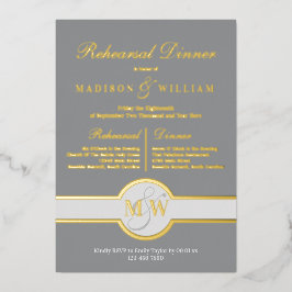 ルクセモノグラムリハーサルディナーグレイ&金ゴールド 箔招待状