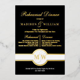 ルクセモノグラムリハーサルディナーブラックアンド金ゴールド 箔招待状