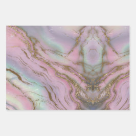 ルクセングラム虹色の大理石の渦巻きギフトラップセット ラッピングペーパーシート