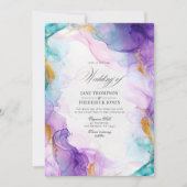 ルクセンパープルとブルーアルコールインク(金ゴールドアクセント付) 招待状 (正面)