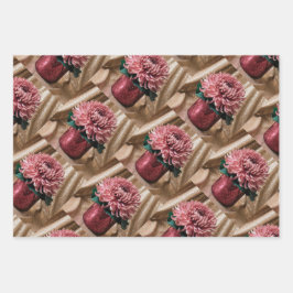 ルクセンピンク菊金ゴールド包装紙セット ラッピングペーパーシート