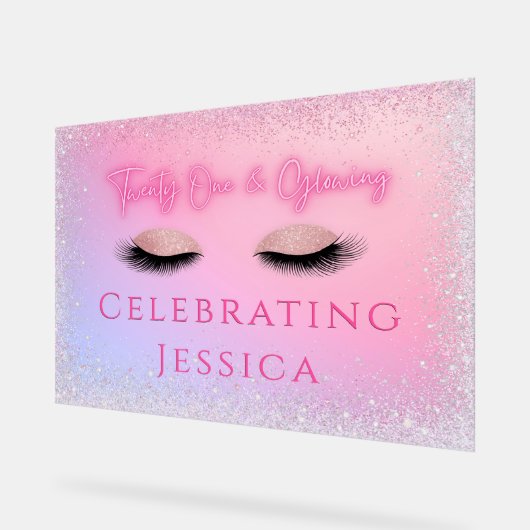 ルクセンピンク21歳白熱［赤熱］光を放つ&21歳の誕生日 アクリルサイン (傾斜)