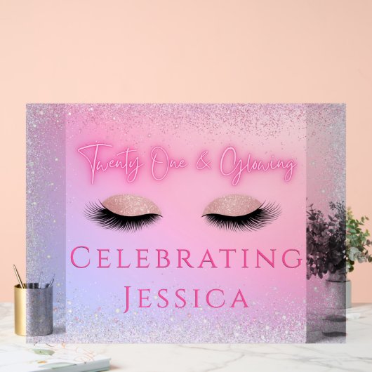 ルクセンピンク21歳白熱［赤熱］光を放つ&21歳の誕生日 アクリルサイン (ウェディング)