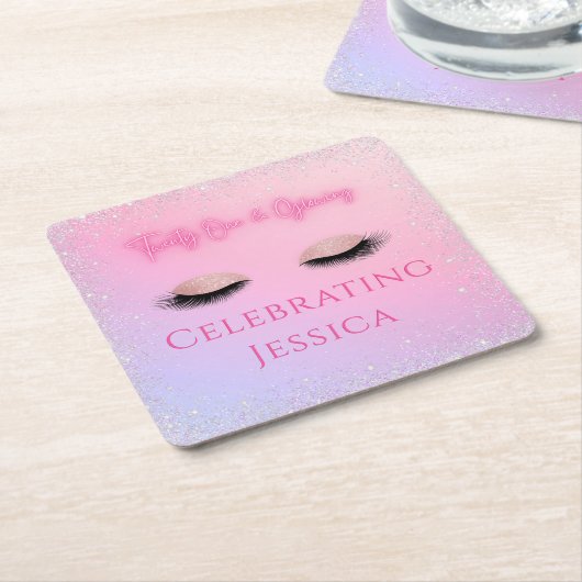 ルクセンピンク21歳白熱［赤熱］光を放つ&21歳の誕生日 スクエアペーパーコースター (アングル)