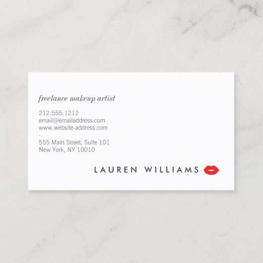 ルクセンピンク/グレーストライプのクリップメイクアップアーティスト 名刺 (裏面)