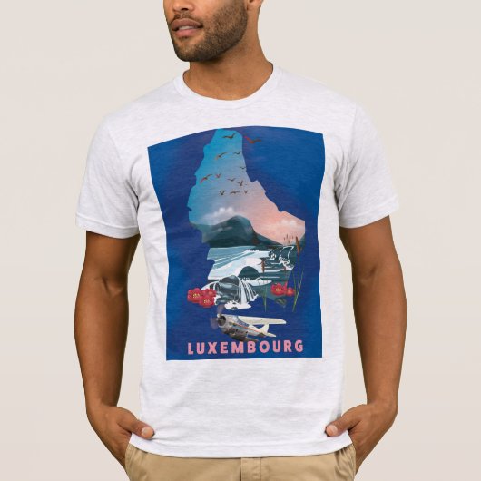 ルクセンブルクの図解入りの、写真付きの地図の旅行ポスター。 Tシャツ (正面)