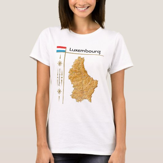 ルクセンブルクの地図と国旗とタイトルTシャツ Tシャツ (正面)