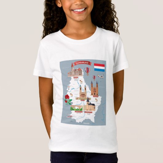 ルクセンブルクの漫画の地図 Tシャツ (正面)