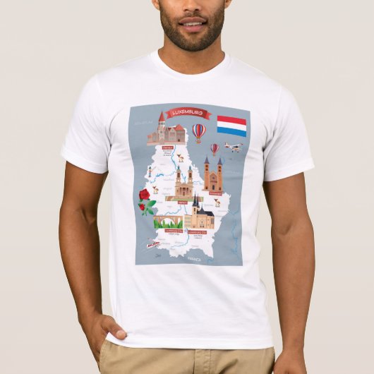ルクセンブルクの漫画の地図 Tシャツ (正面)