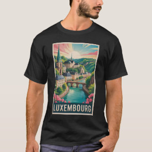 ルクセンブルクの風景イラスト旅行アートレトロ Tシャツ