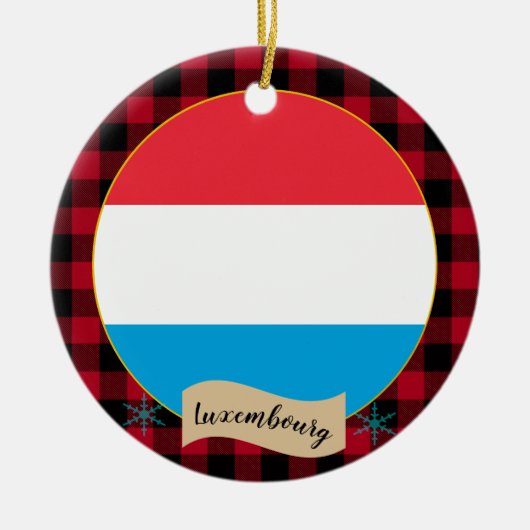 ルクセンブルク国旗、赤いバッファローのプレイド、愛国心 セラミックオーナメント (正面)