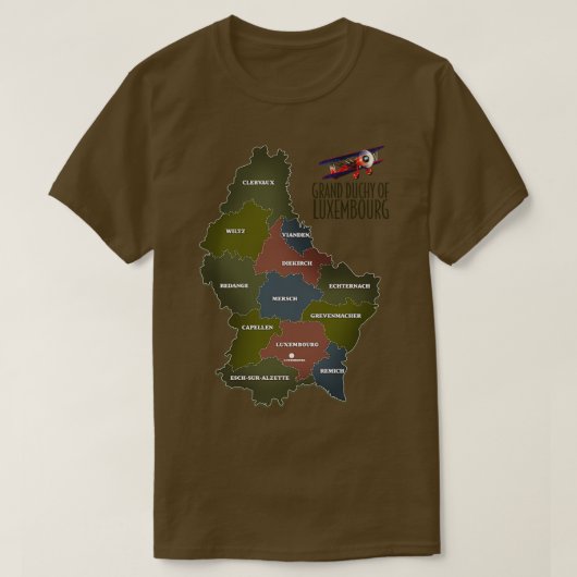 ルクセンブルク大公国の地図 Tシャツ (デザイン正面)