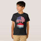 ルクセンブルグアメリカ統一された州国旗のルーツ Tシャツ (正面フル)