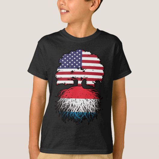 ルクセンブルグアメリカ統一された州国旗のルーツ Tシャツ (正面)