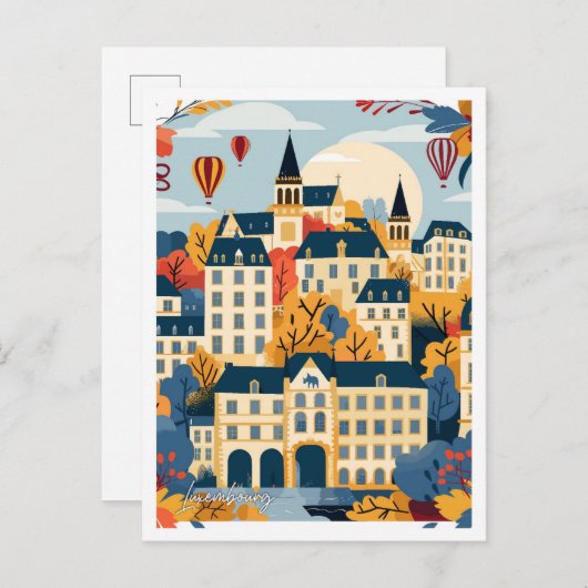 ルクセンブルグアートヴィンテージトラベルイラストレーション ポストカード (正面/裏面)