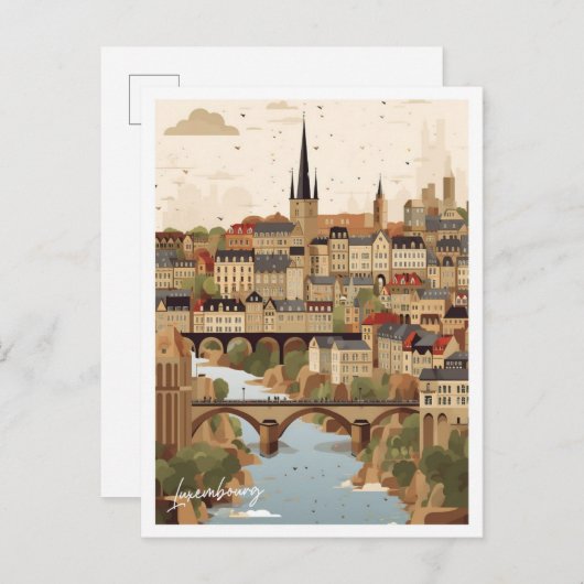 ルクセンブルグシティアートトラベルプレイスイラストレーション ポストカード (正面/裏面)