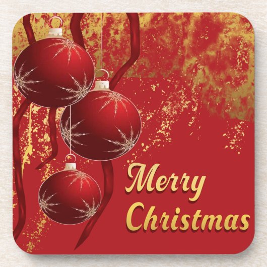 ルクセンレッドと金ゴールドクリスマスオーナメント コースター (正面)