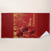 ルクセンレッドと金ゴールドクリスマスオーナメント ビーチタオル (正面)