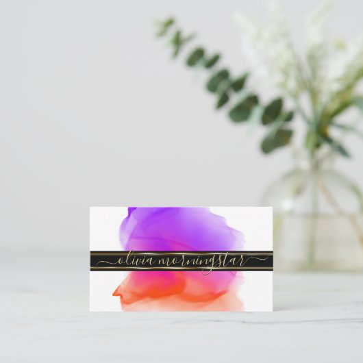 ルクセ抽象芸術ウォーターカラーインクブロッツコーラルバイオレット 名刺 (スタンド正面)