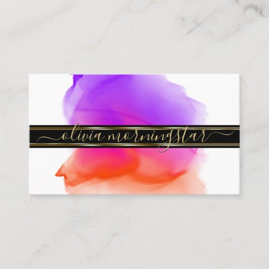 ルクセ抽象芸術ウォーターカラーインクブロッツコーラルバイオレット 名刺 (正面)