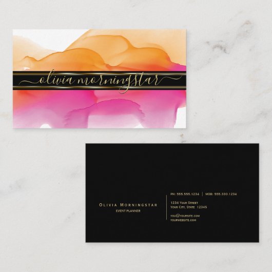 ルクセ抽象芸術ウォーターカラーインクブロッツサンゴ明るい赤紫色 名刺 (正面/裏面)